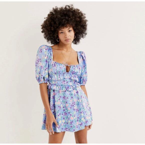 For Love And Lemons Dresses & Skirts - For Love & Lemons NWT Charlene Periwinkle Floral Mini Dress sz XS